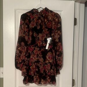 Aqua Floral Sheer Sleeve Dress